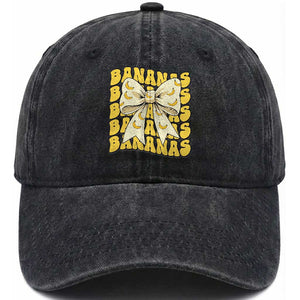 Bananas Coquette Bow Washed Cotton Baseball Cap Retro Banana Lovers Women Girls Kids TS10 Washed Cap Universal Fit Black Print Your Wear