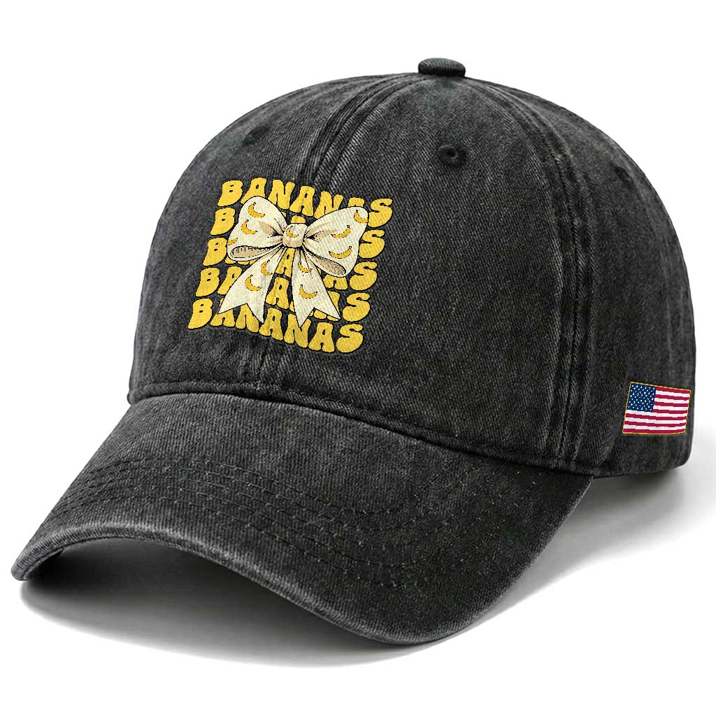 Bananas Coquette Bow Washed Cotton Baseball Cap Retro Banana Lovers Women Girls Kids TS10 Print Your Wear
