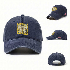 Bananas Coquette Bow Washed Cotton Baseball Cap Retro Banana Lovers Women Girls Kids TS10 Washed Cap Universal Fit Navy Print Your Wear