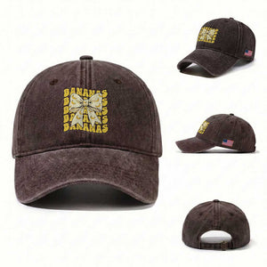 Bananas Coquette Bow Washed Cotton Baseball Cap Retro Banana Lovers Women Girls Kids TS10 Washed Cap Universal Fit Dark Brown Print Your Wear