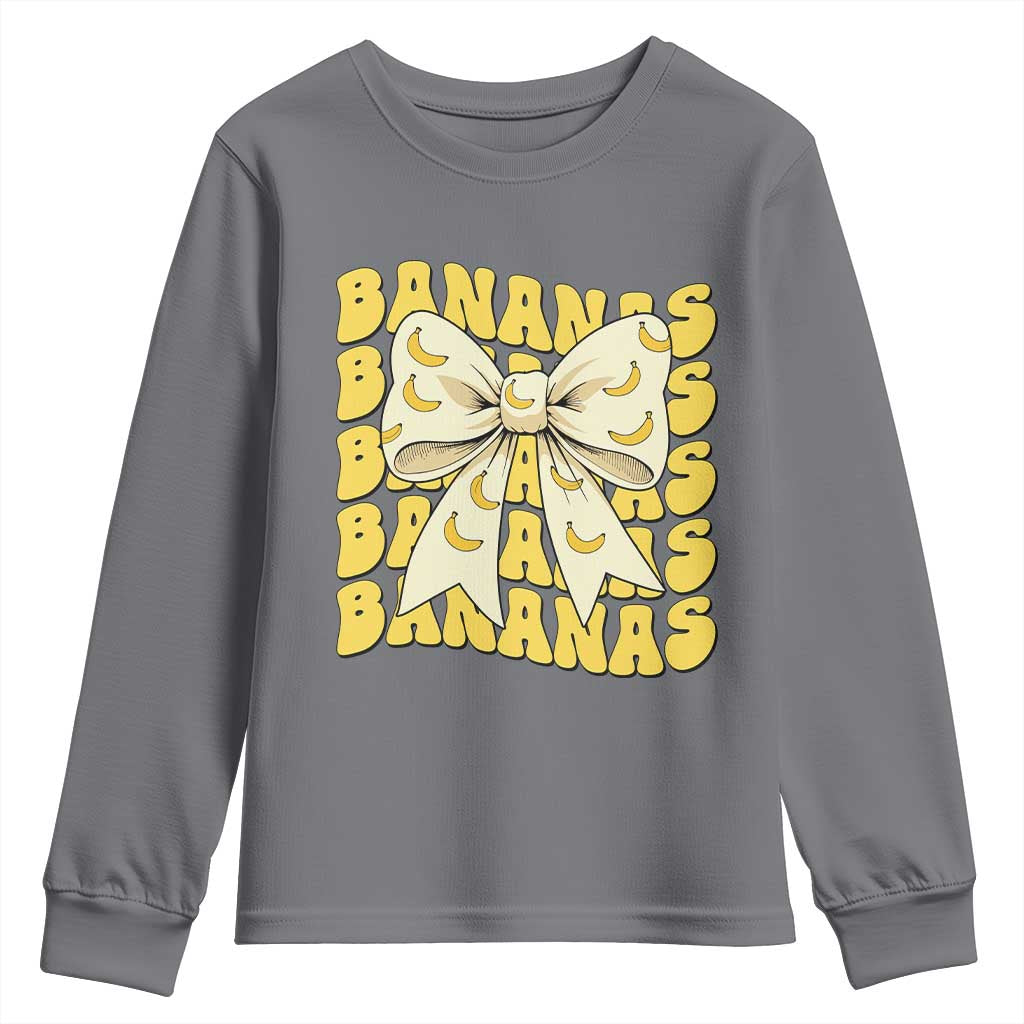 Bananas Coquette Bow Youth Sweatshirt Retro Banana Lovers Women Girls Kids TS10 Charcoal Print Your Wear