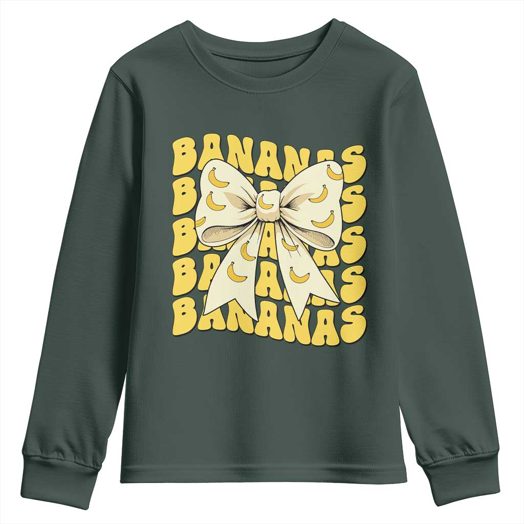 Bananas Coquette Bow Youth Sweatshirt Retro Banana Lovers Women Girls Kids TS10 Dark Forest Green Print Your Wear