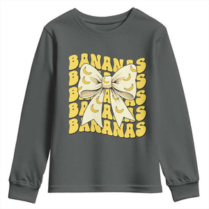 Bananas Coquette Bow Youth Sweatshirt Retro Banana Lovers Women Girls Kids TS10 Dark Heather Print Your Wear