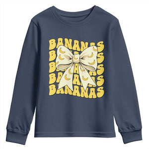 Bananas Coquette Bow Youth Sweatshirt Retro Banana Lovers Women Girls Kids TS10 Navy Print Your Wear