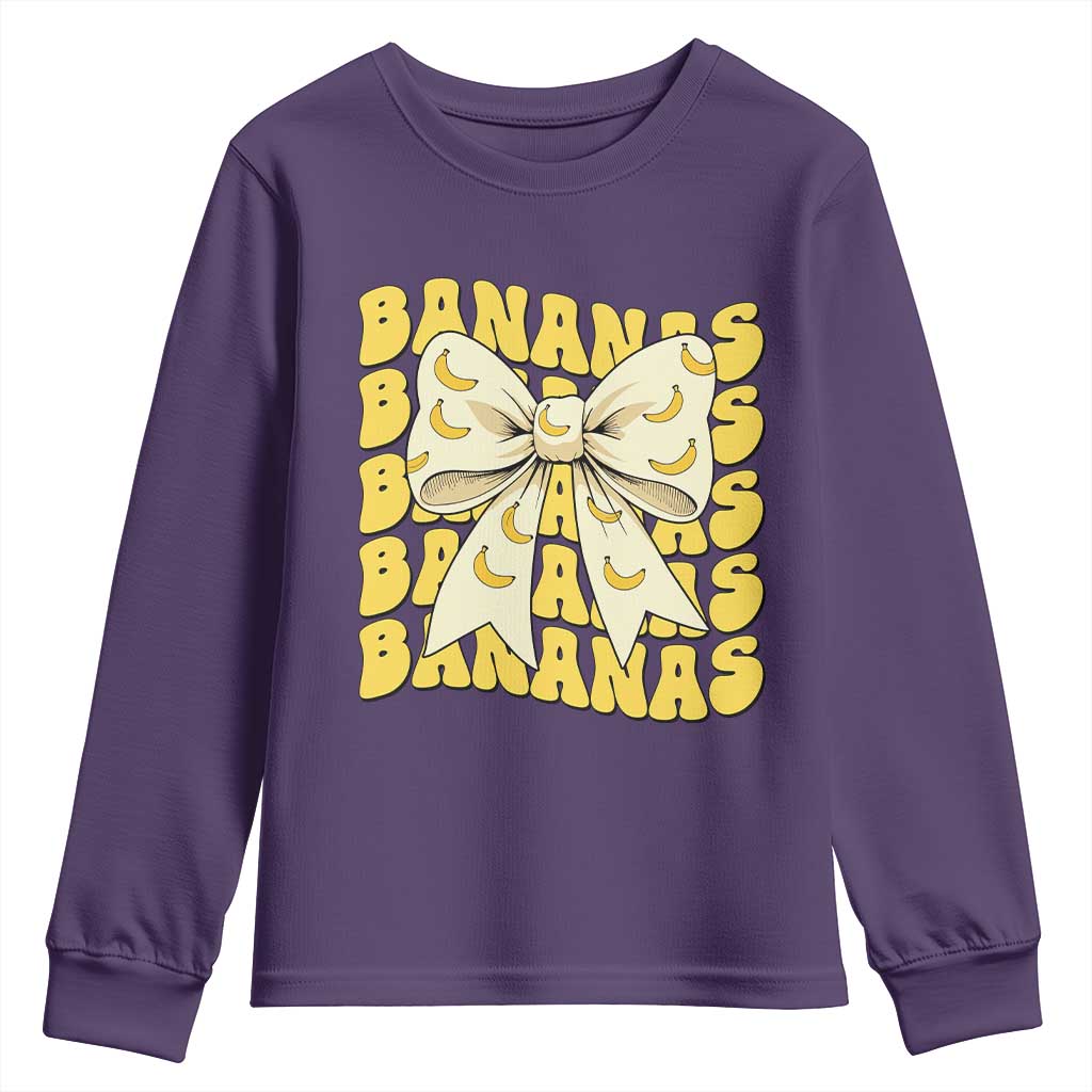 Bananas Coquette Bow Youth Sweatshirt Retro Banana Lovers Women Girls Kids TS10 Purple Print Your Wear