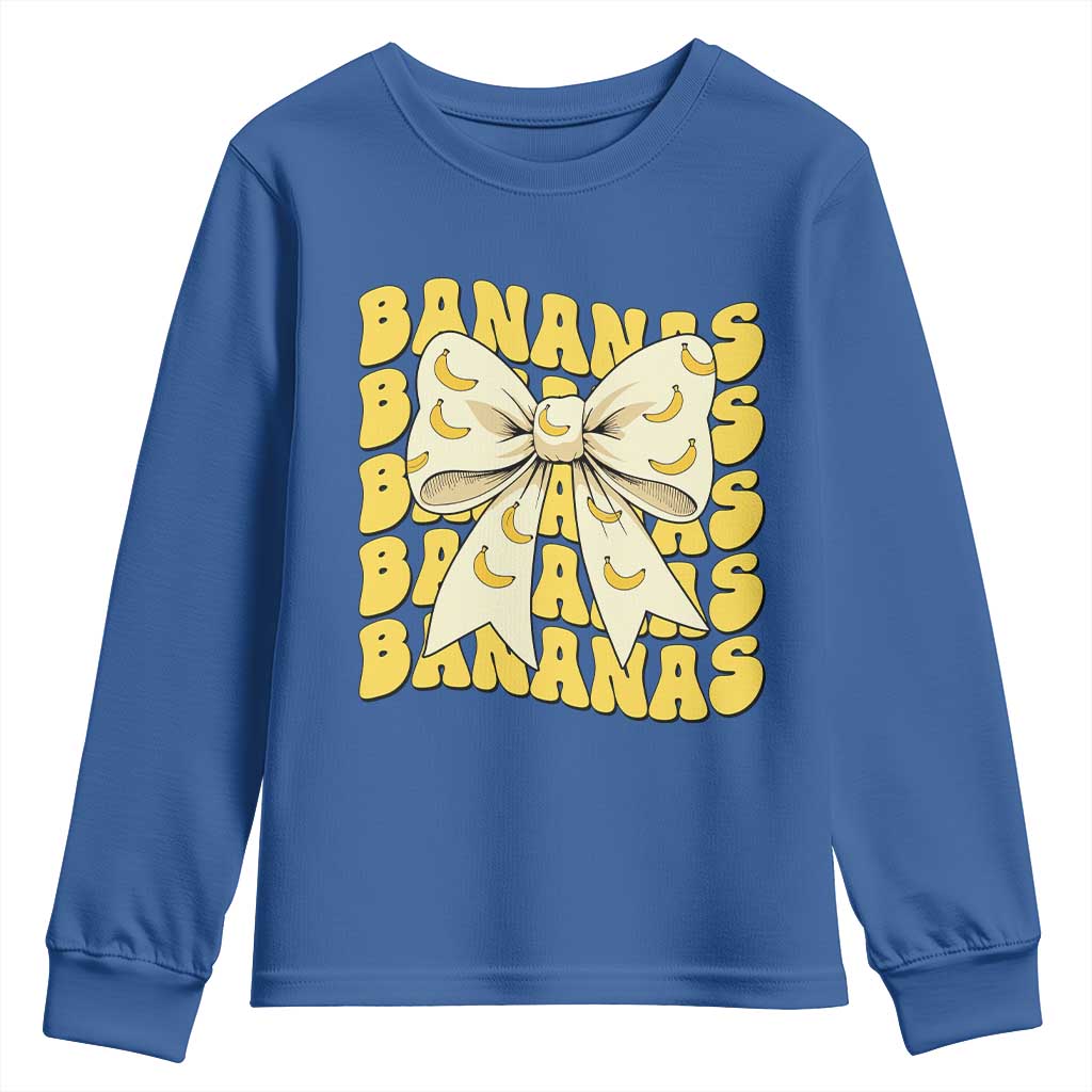 Bananas Coquette Bow Youth Sweatshirt Retro Banana Lovers Women Girls Kids TS10 Royal Blue Print Your Wear