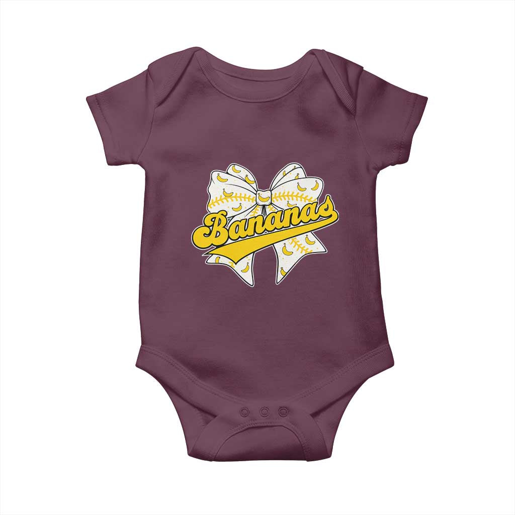 Bananas Coquette Bow Baby Onesie Retro Throwback Popular Fruit Humor Banana Classic TS10 Maroon Print Your Wear