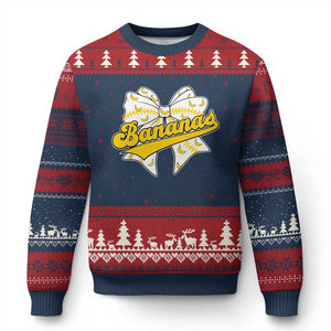 Bananas Coquette Bow Ugly Christmas Sweater Retro Throwback Popular Fruit Humor Banana Classic TS10 Navy Red Print Your Wear