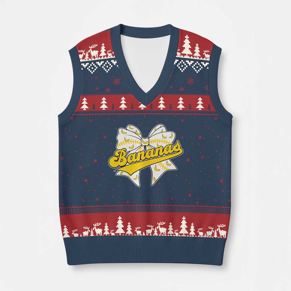 Bananas Coquette Bow V-Neck Knit Sweater Vest Retro Throwback Popular Fruit Humor Banana Classic TS10 Navy Red Print Your Wear