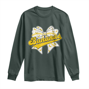 Bananas Coquette Bow Long Sleeve Shirt Retro Throwback Popular Fruit Humor Banana Classic TS10 Dark Forest Green Print Your Wear