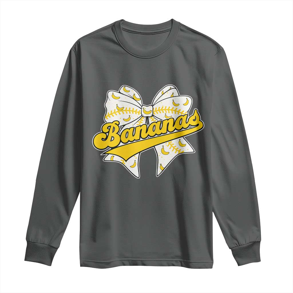 Bananas Coquette Bow Long Sleeve Shirt Retro Throwback Popular Fruit Humor Banana Classic TS10 Dark Heather Print Your Wear