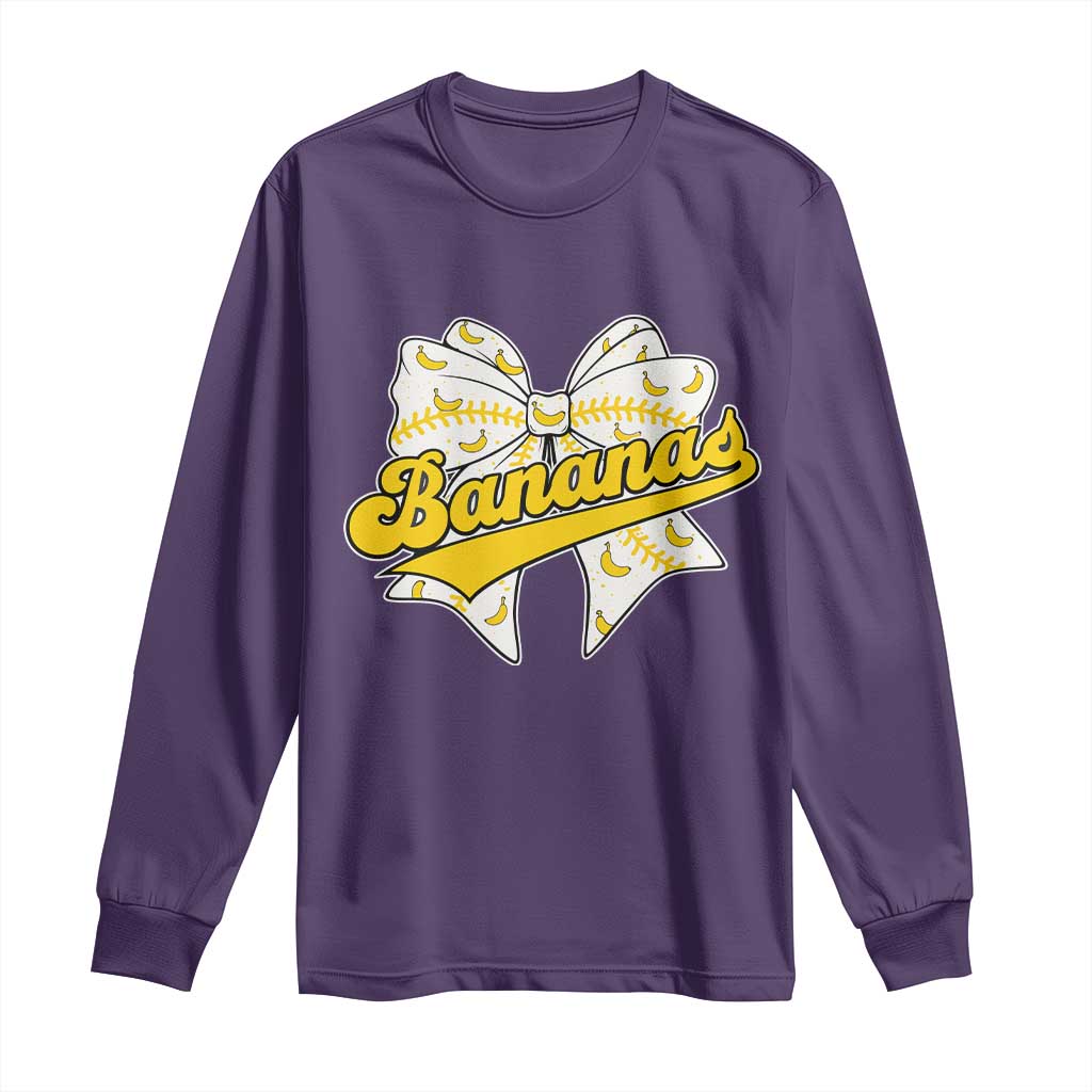 Bananas Coquette Bow Long Sleeve Shirt Retro Throwback Popular Fruit Humor Banana Classic TS10 Purple Print Your Wear
