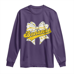 Bananas Coquette Bow Long Sleeve Shirt Retro Throwback Popular Fruit Humor Banana Classic TS10 Purple Print Your Wear