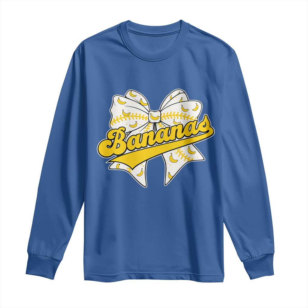 Bananas Coquette Bow Long Sleeve Shirt Retro Throwback Popular Fruit Humor Banana Classic TS10 Royal Blue Print Your Wear