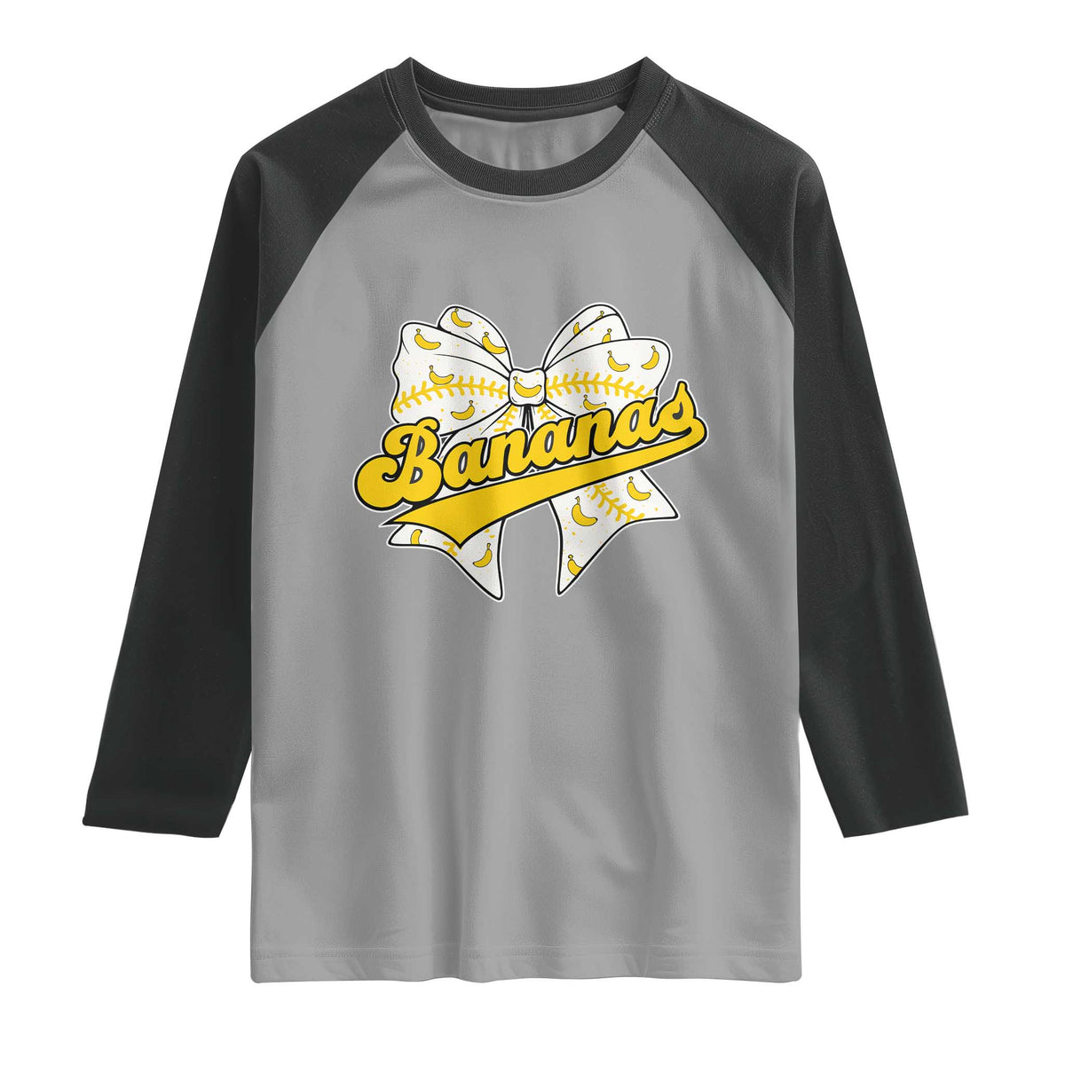 Bananas Coquette Bow Raglan Shirt Retro Throwback Popular Fruit Humor Banana Classic TS10 Sport Gray Black Print Your Wear
