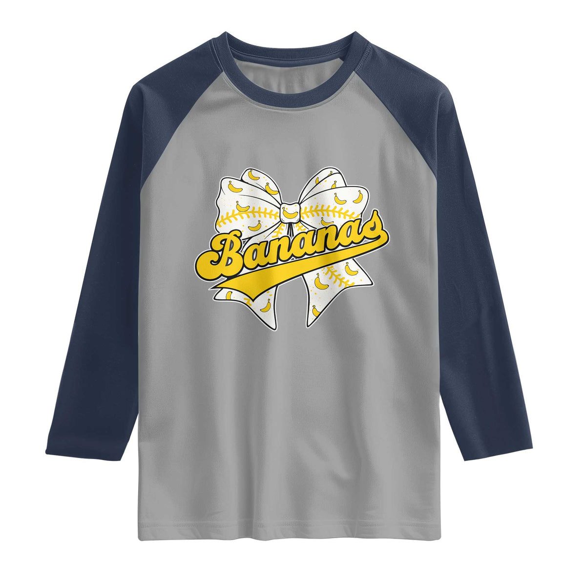 Bananas Coquette Bow Raglan Shirt Retro Throwback Popular Fruit Humor Banana Classic TS10 Sport Gray Navy Print Your Wear