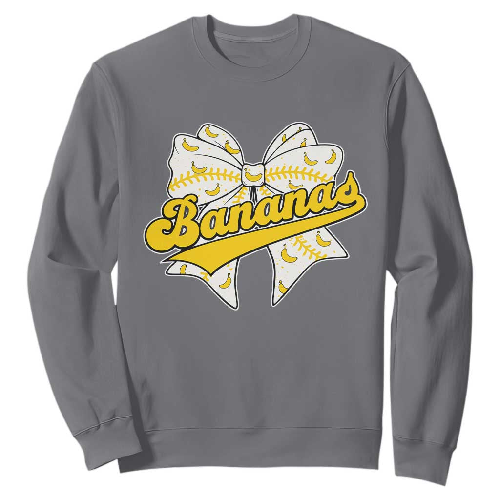 Bananas Coquette Bow Sweatshirt Retro Throwback Popular Fruit Humor Banana Classic TS10 Charcoal Print Your Wear