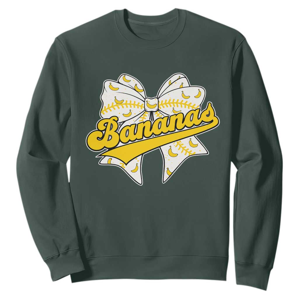 Bananas Coquette Bow Sweatshirt Retro Throwback Popular Fruit Humor Banana Classic TS10 Dark Forest Green Print Your Wear