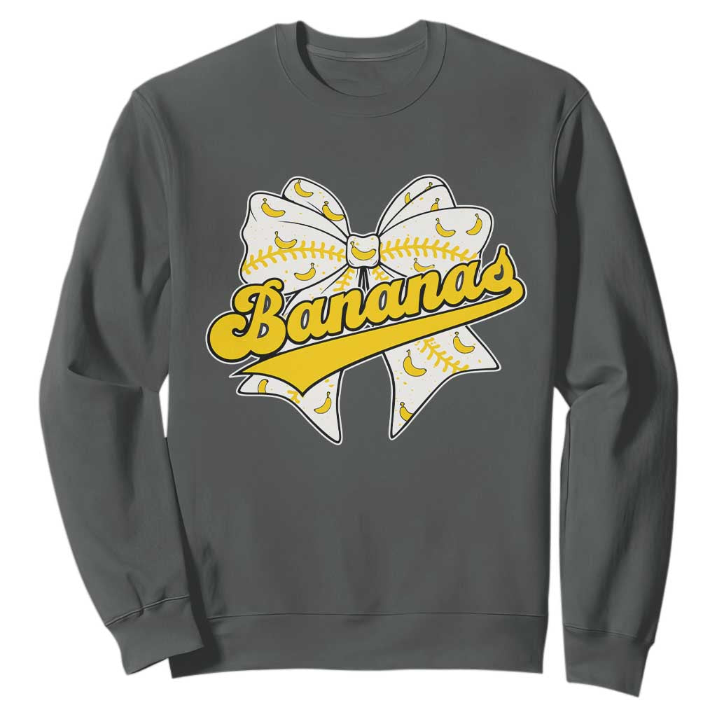 Bananas Coquette Bow Sweatshirt Retro Throwback Popular Fruit Humor Banana Classic TS10 Dark Heather Print Your Wear