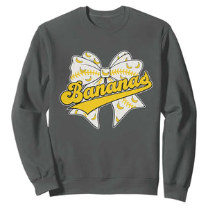 Bananas Coquette Bow Sweatshirt Retro Throwback Popular Fruit Humor Banana Classic TS10 Dark Heather Print Your Wear