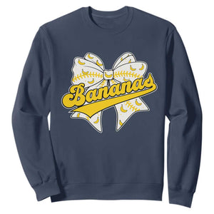Bananas Coquette Bow Sweatshirt Retro Throwback Popular Fruit Humor Banana Classic TS10 Navy Print Your Wear