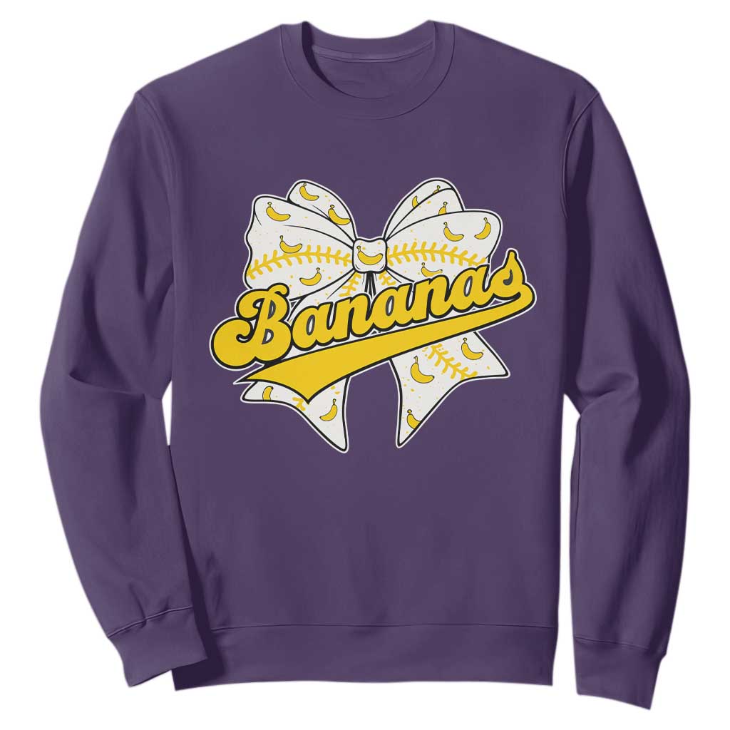 Bananas Coquette Bow Sweatshirt Retro Throwback Popular Fruit Humor Banana Classic TS10 Purple Print Your Wear