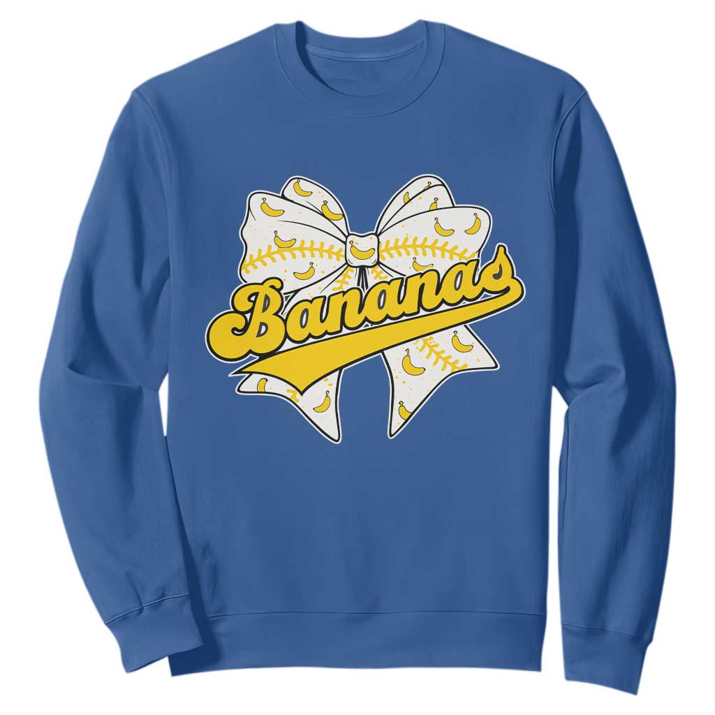 Bananas Coquette Bow Sweatshirt Retro Throwback Popular Fruit Humor Banana Classic TS10 Royal Blue Print Your Wear