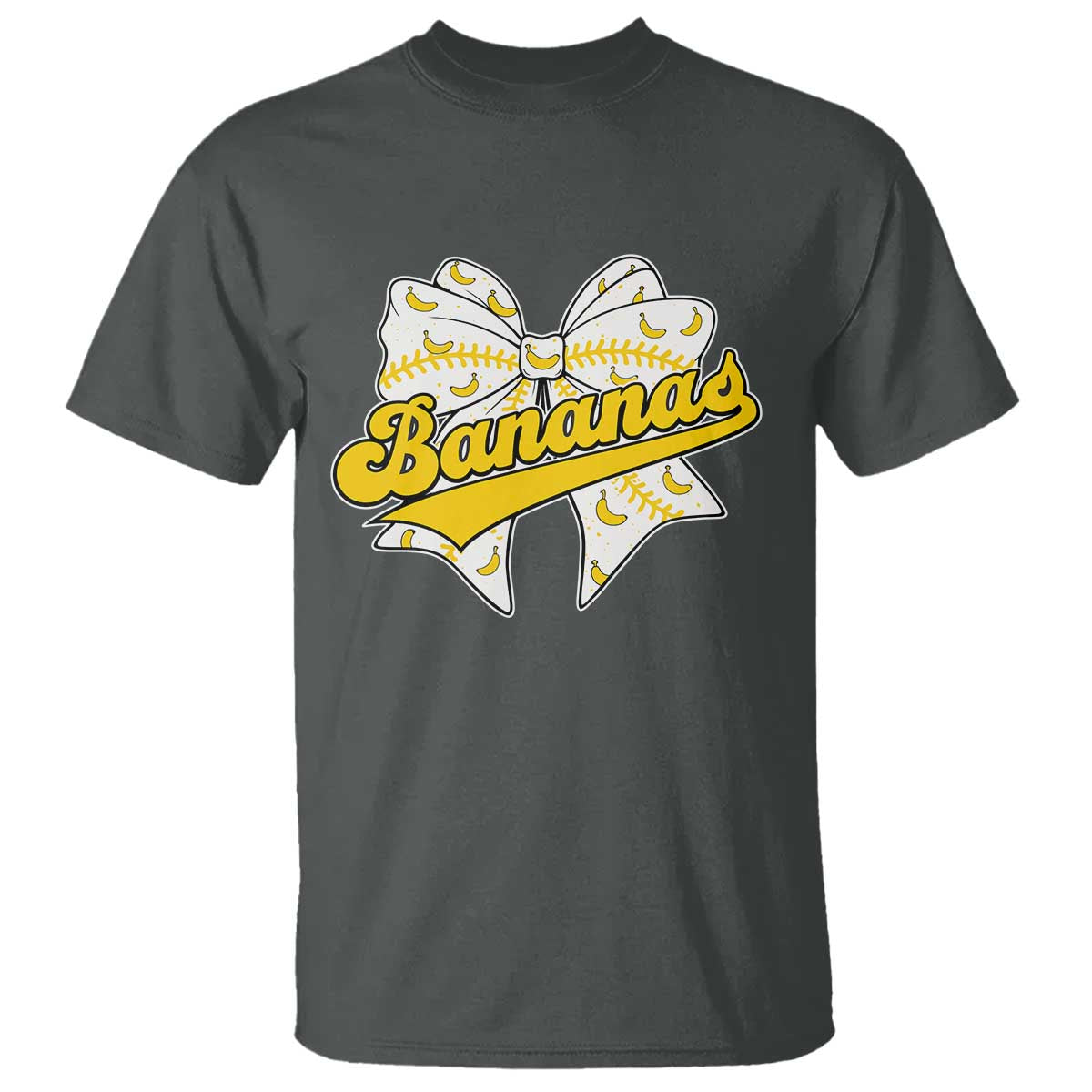 Bananas Coquette Bow T Shirt Retro Throwback Popular Fruit Humor Banana Classic TS10 Dark Heather Print Your Wear