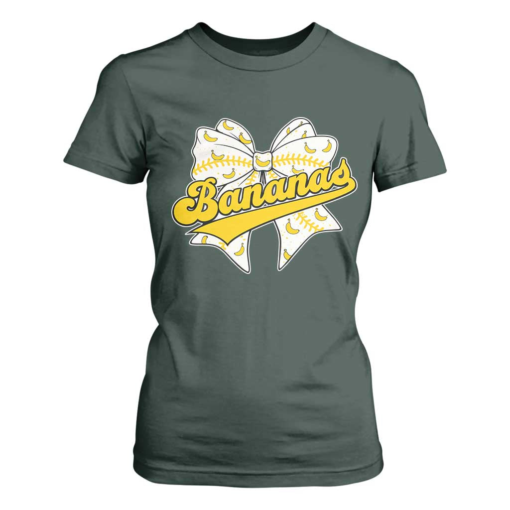 Bananas Coquette Bow T Shirt For Women Retro Throwback Popular Fruit Humor Banana Classic TS10 Dark Forest Green Print Your Wear