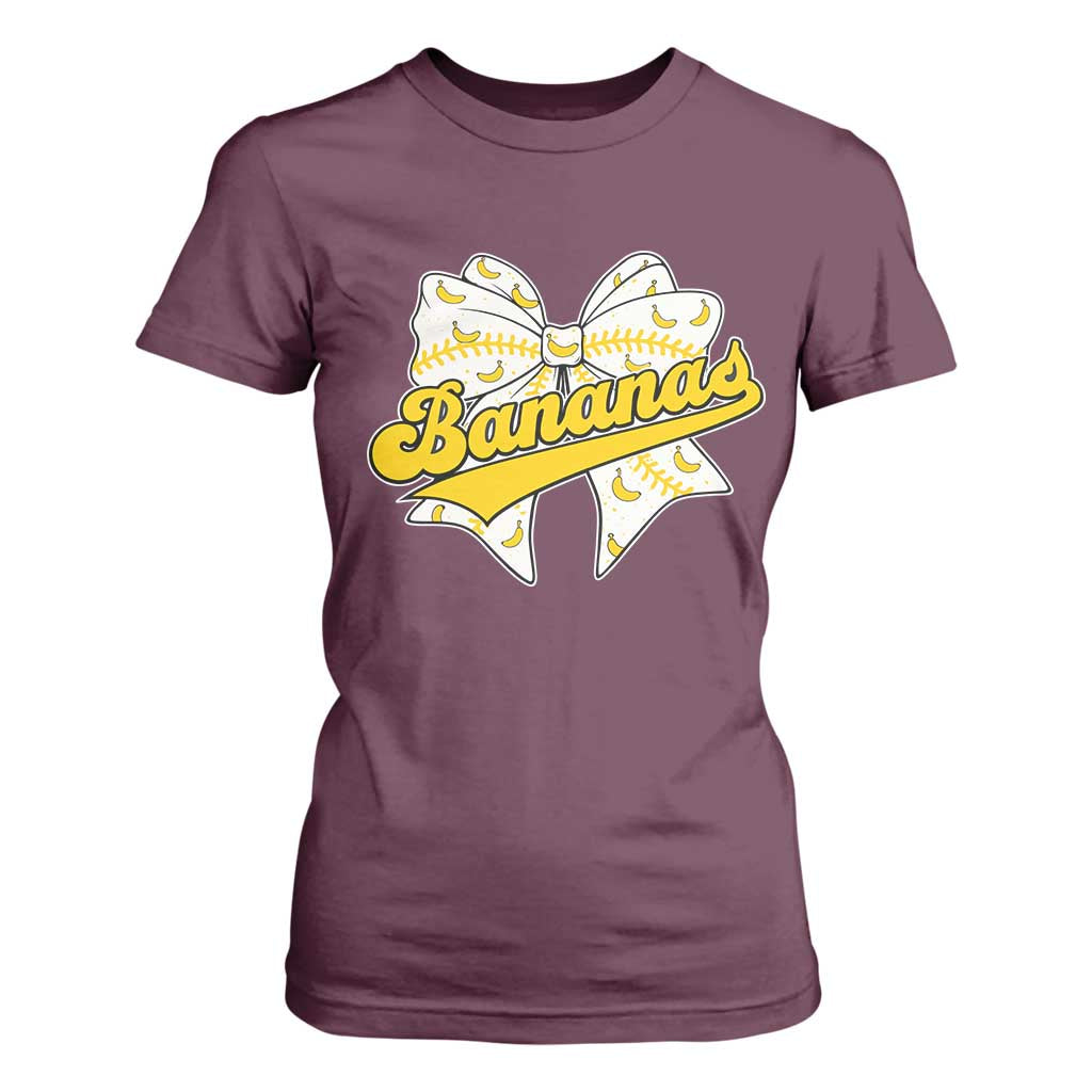 Bananas Coquette Bow T Shirt For Women Retro Throwback Popular Fruit Humor Banana Classic TS10 Maroon Print Your Wear