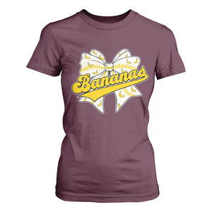 Bananas Coquette Bow T Shirt For Women Retro Throwback Popular Fruit Humor Banana Classic TS10 Maroon Print Your Wear