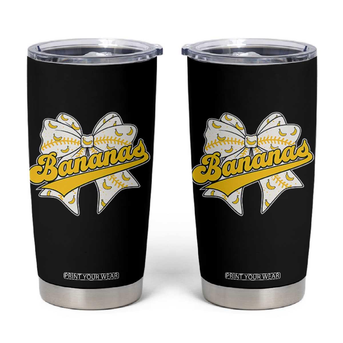 Bananas Coquette Bow Tumbler Cup Retro Throwback Popular Fruit Humor Banana Classic TS10 Black Print Your Wear