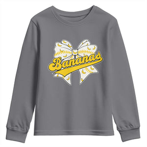 Bananas Coquette Bow Youth Sweatshirt Retro Throwback Popular Fruit Humor Banana Classic TS10 Charcoal Print Your Wear