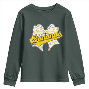Bananas Coquette Bow Youth Sweatshirt Retro Throwback Popular Fruit Humor Banana Classic TS10 Dark Forest Green Print Your Wear