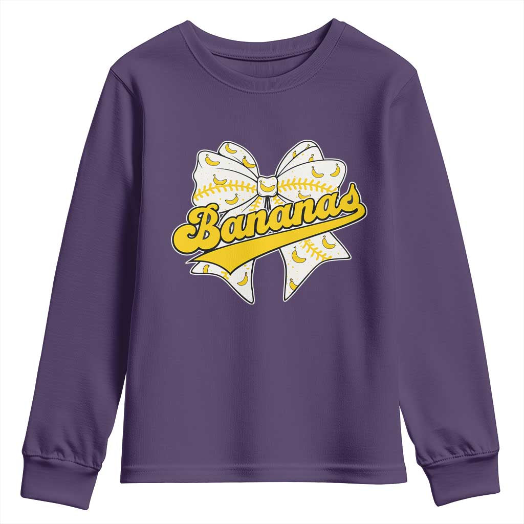 Bananas Coquette Bow Youth Sweatshirt Retro Throwback Popular Fruit Humor Banana Classic TS10 Purple Print Your Wear