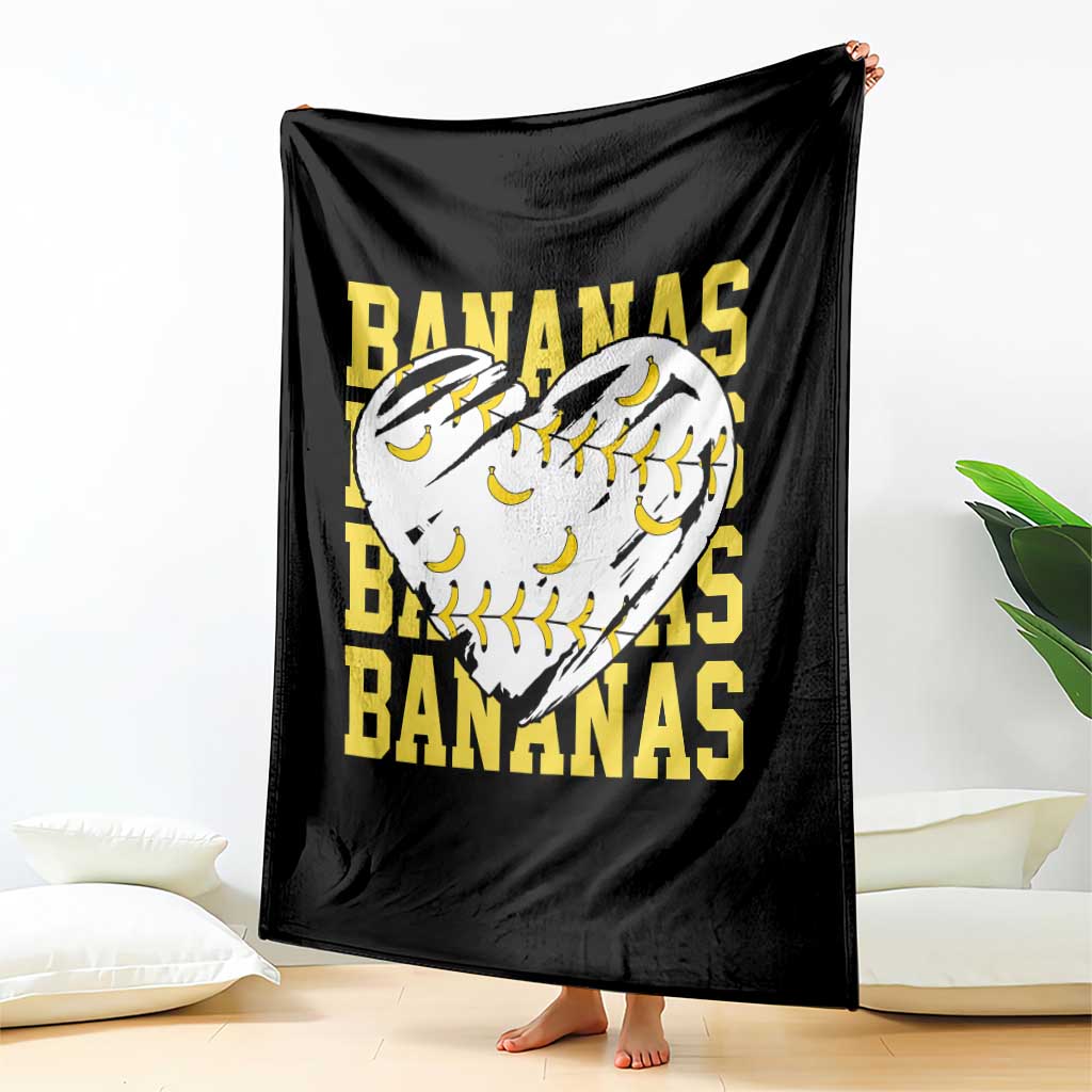 Retro Bananas Throw Blanket Vintage Baseball Heart Graphic Game Day Gifts TS10 Print Your Wear