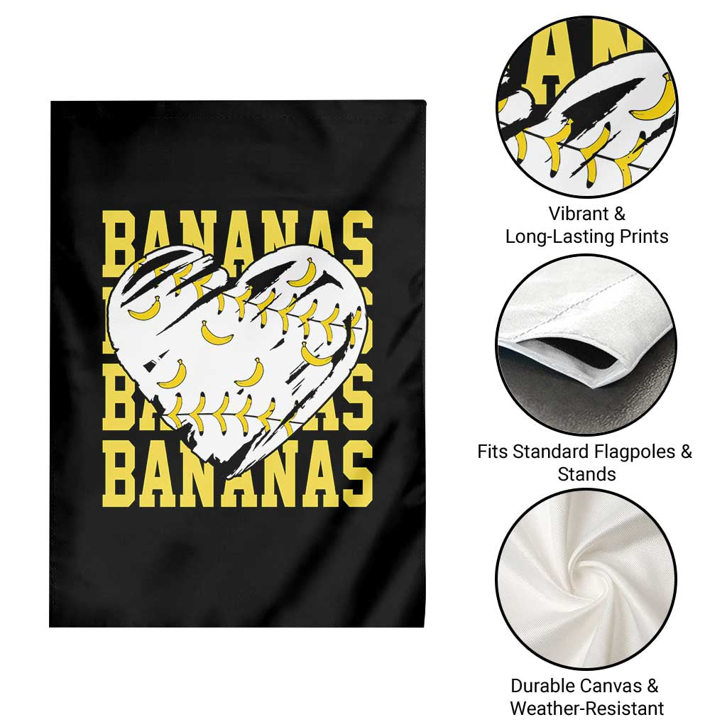 Retro Bananas Garden Flag - Vintage Baseball Heart Graphic - Game Day Gifts TS10 Print Your Wear