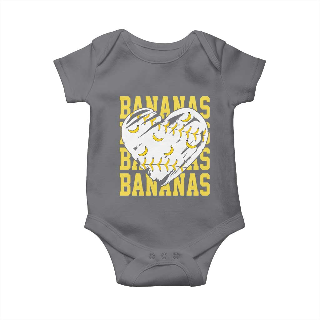 Retro Bananas Baby Onesie Vintage Baseball Heart Graphic Game Day Gifts TS10 Charcoal Print Your Wear