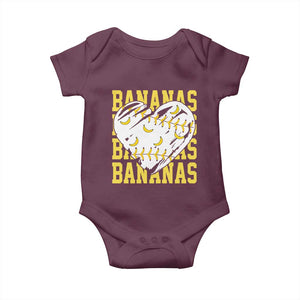 Retro Bananas Baby Onesie Vintage Baseball Heart Graphic Game Day Gifts TS10 Maroon Print Your Wear