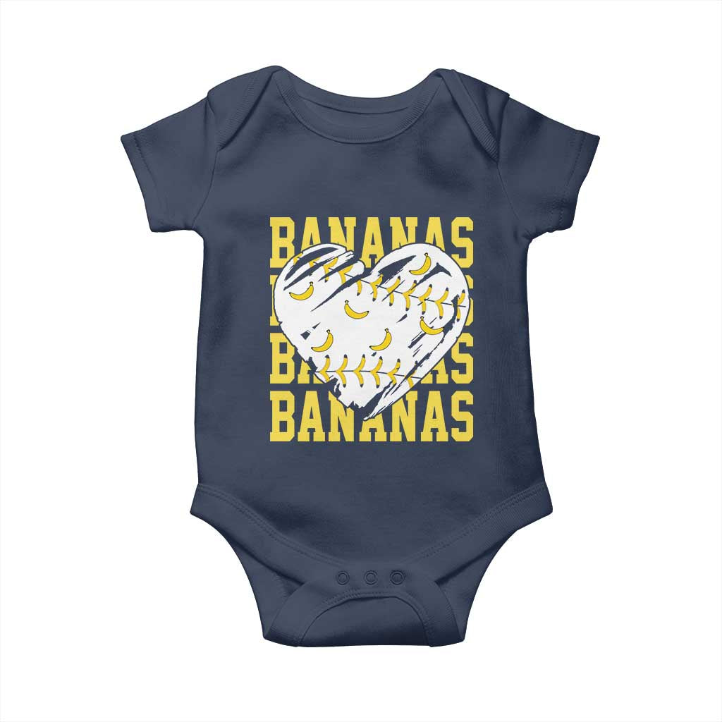Retro Bananas Baby Onesie Vintage Baseball Heart Graphic Game Day Gifts TS10 Navy Print Your Wear
