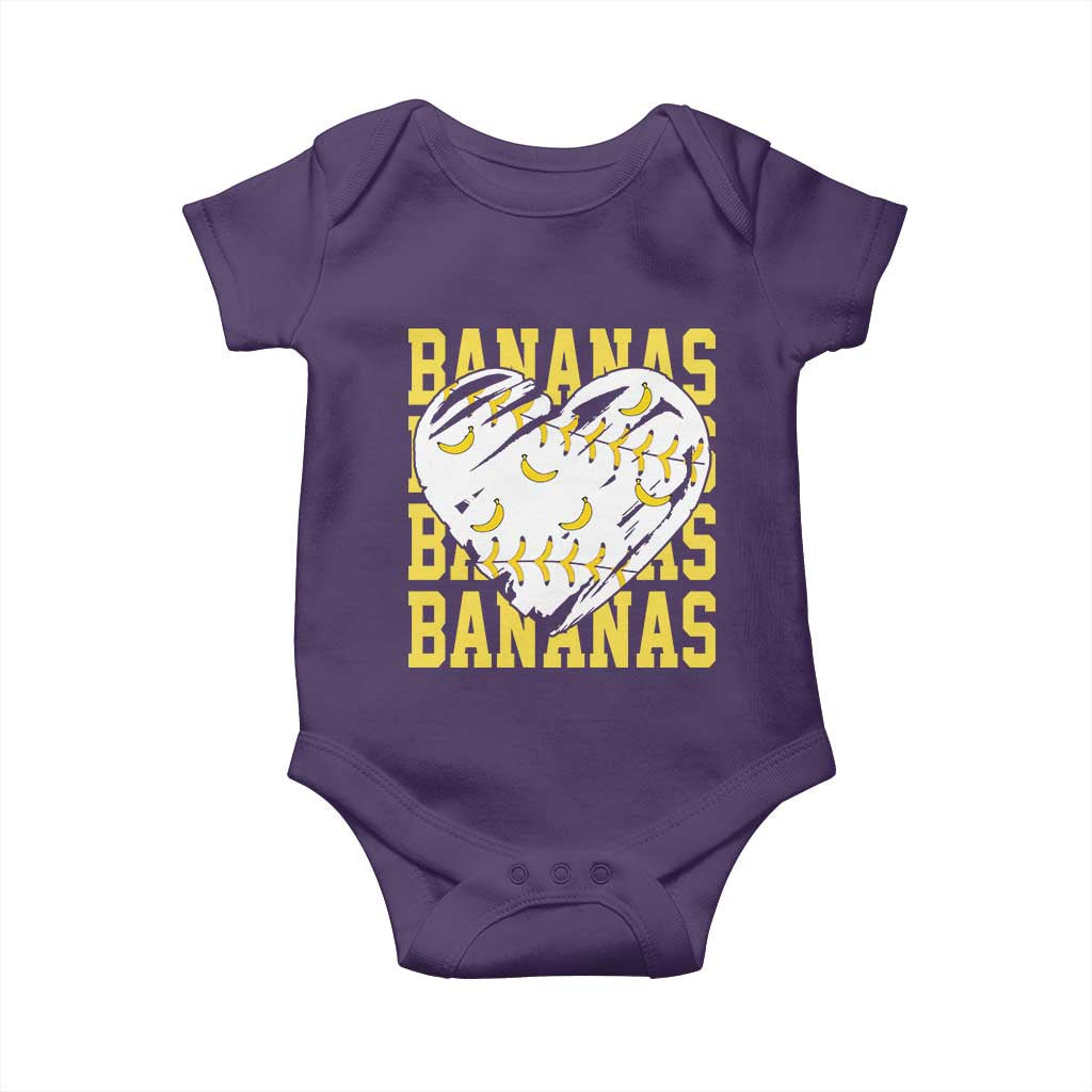 Retro Bananas Baby Onesie Vintage Baseball Heart Graphic Game Day Gifts TS10 Purple Print Your Wear
