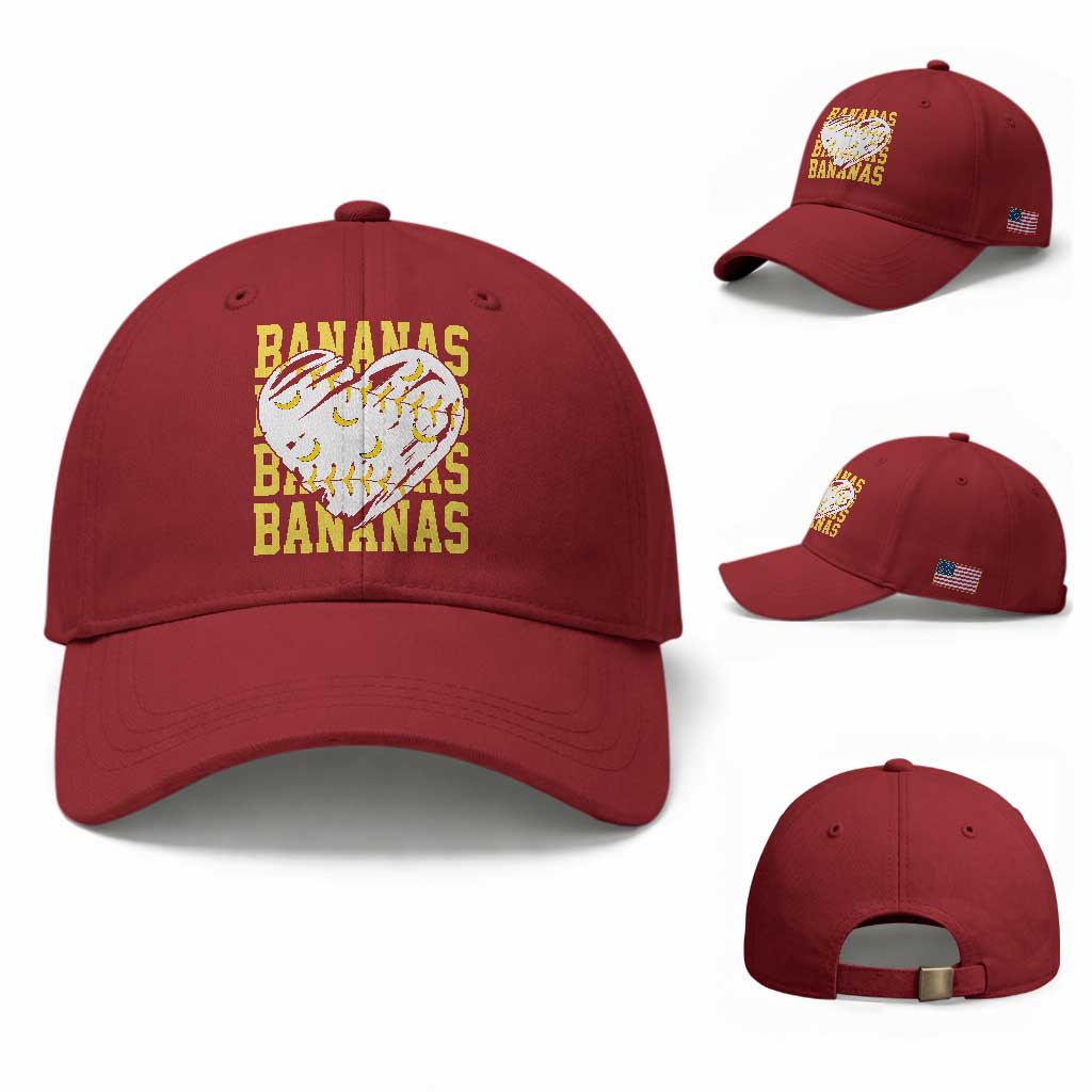 Retro Bananas Baseball Cap Vintage Baseball Heart Graphic Game Day Gifts