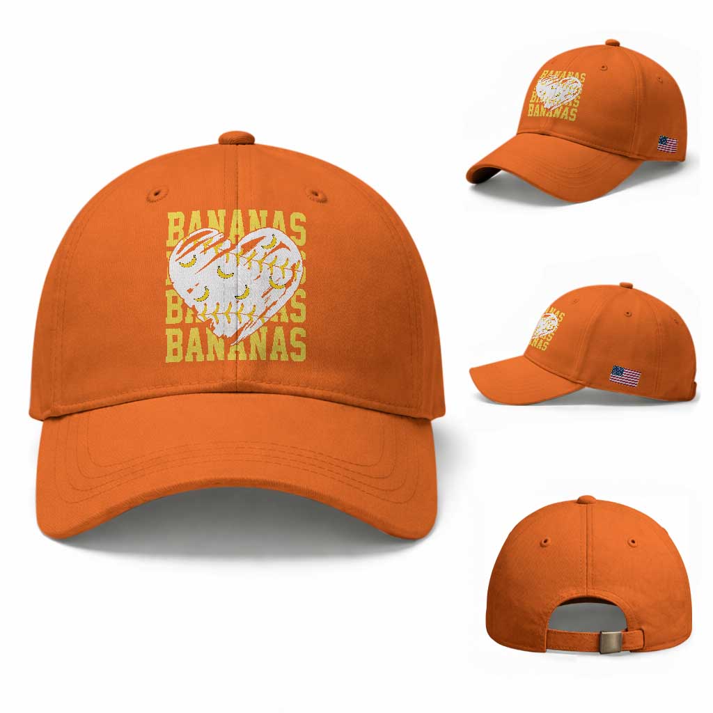 Retro Bananas Baseball Cap Vintage Baseball Heart Graphic Game Day Gifts