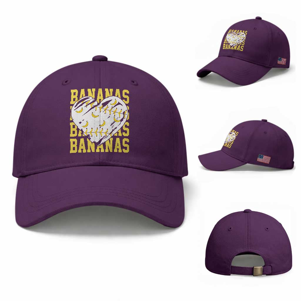 Retro Bananas Baseball Cap Vintage Baseball Heart Graphic Game Day Gifts