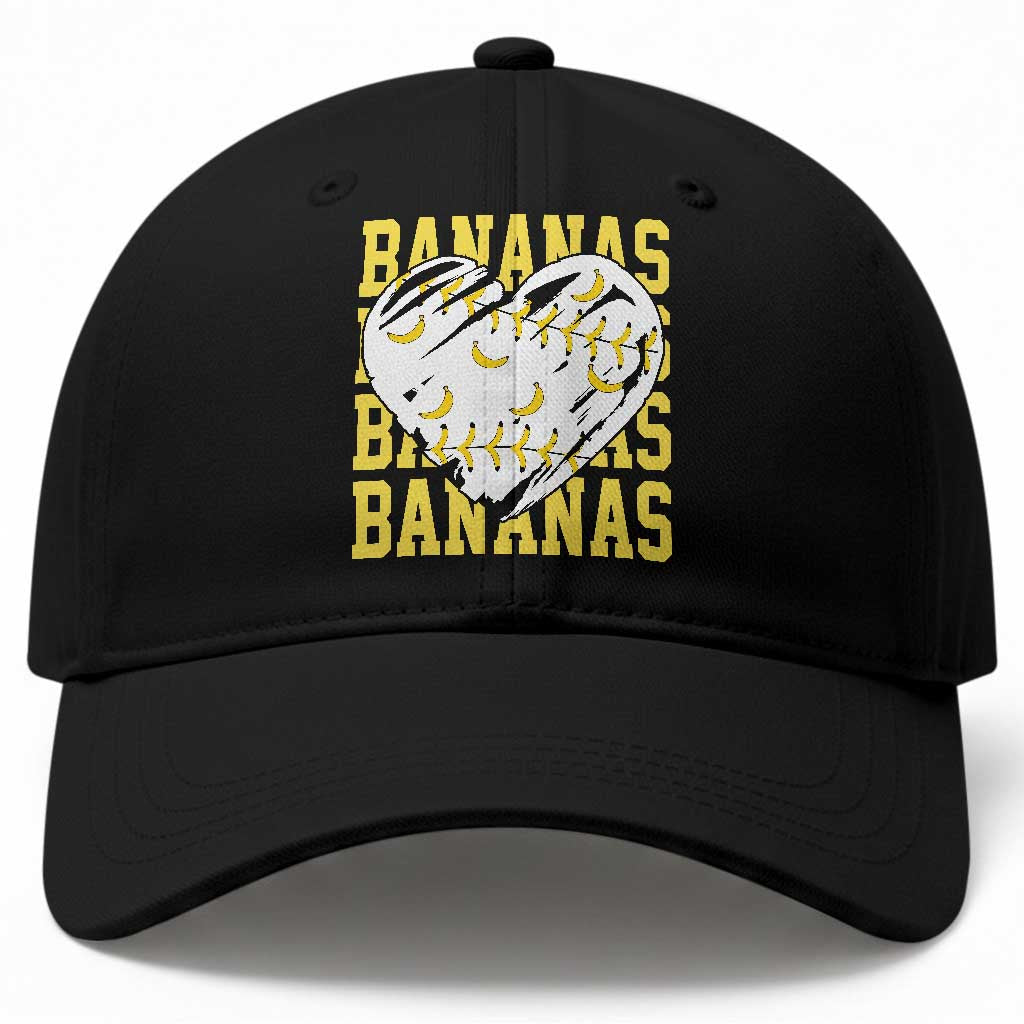 Retro Bananas Baseball Cap Vintage Baseball Heart Graphic Game Day Gifts