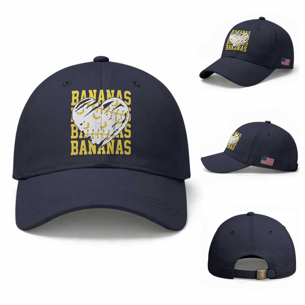 Retro Bananas Baseball Cap Vintage Baseball Heart Graphic Game Day Gifts
