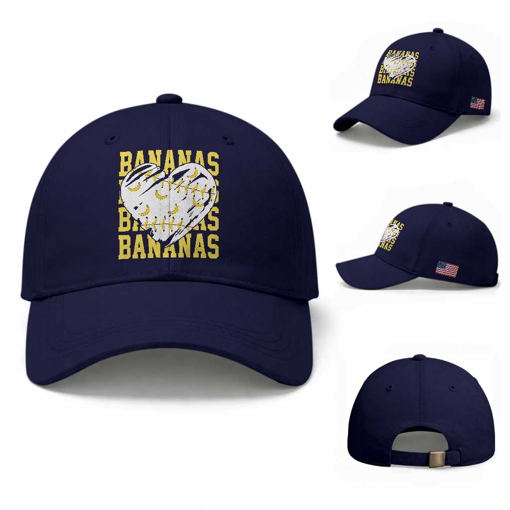 Retro Bananas Baseball Cap Vintage Baseball Heart Graphic Game Day Gifts