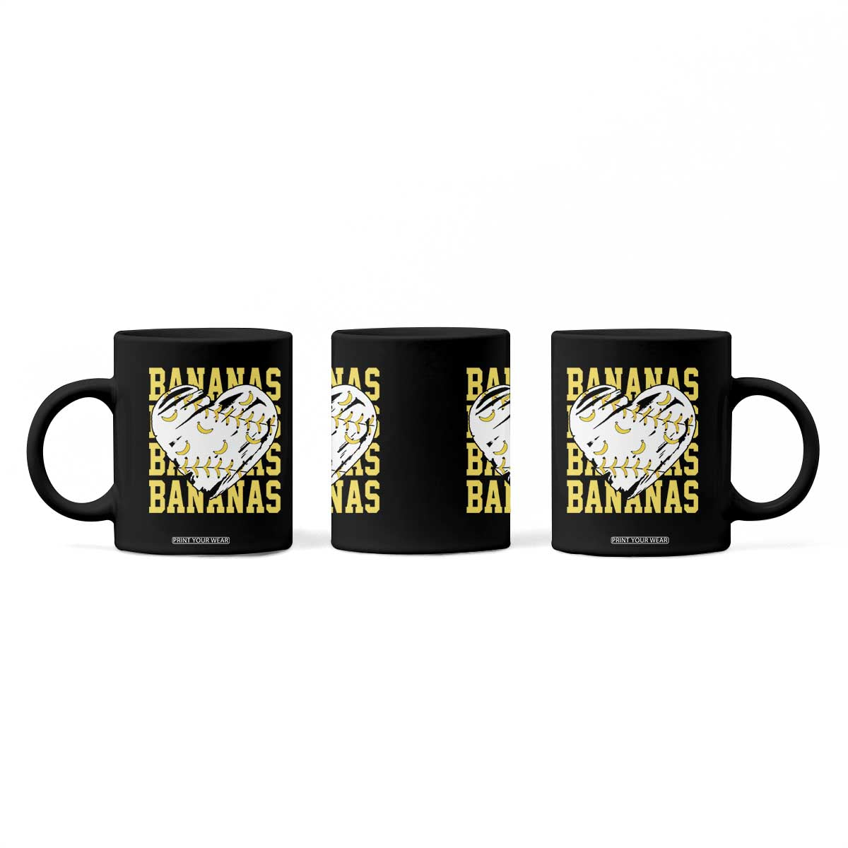 Retro Bananas Coffee Mug Vintage Baseball Heart Graphic Game Day Gifts TS10 Print Your Wear