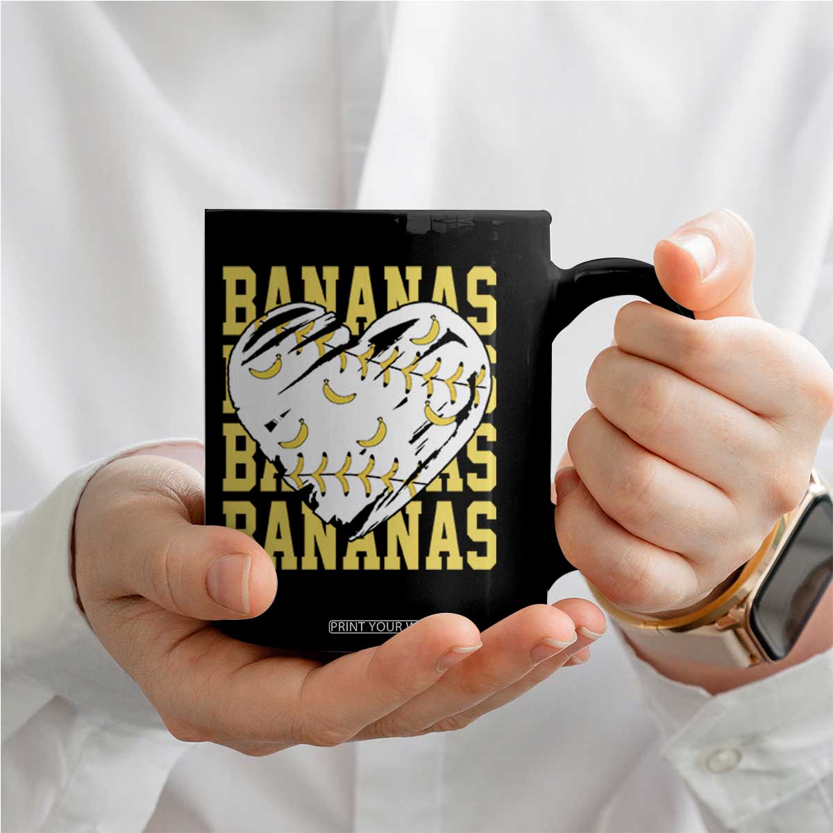 Retro Bananas Coffee Mug Vintage Baseball Heart Graphic Game Day Gifts TS10 Print Your Wear