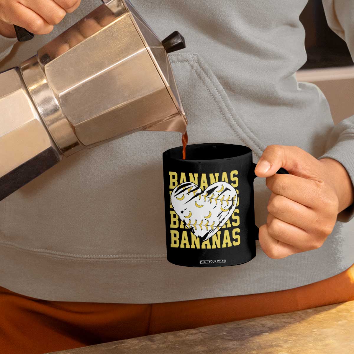 Retro Bananas Coffee Mug Vintage Baseball Heart Graphic Game Day Gifts TS10 Print Your Wear